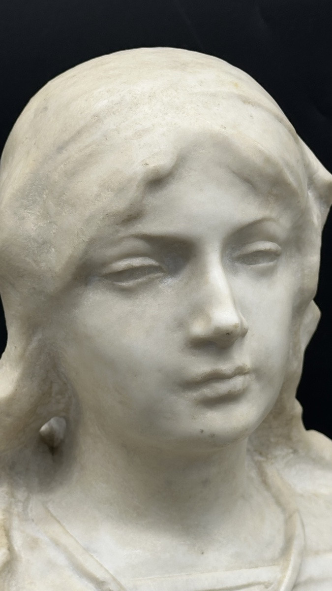Buste en marbre « Jeune fille » (Jeanne d'Arc ?) - XIXe siècle-photo-2