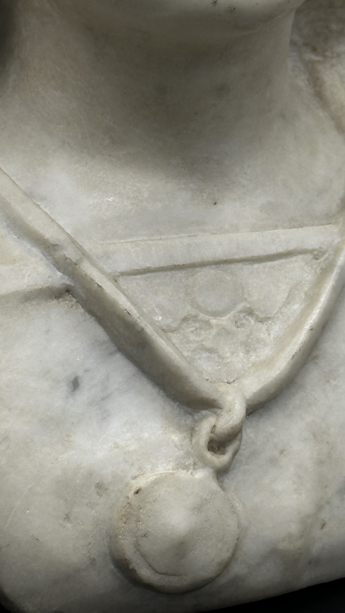 Buste en marbre « Jeune fille » (Jeanne d'Arc ?) - XIXe siècle-photo-3