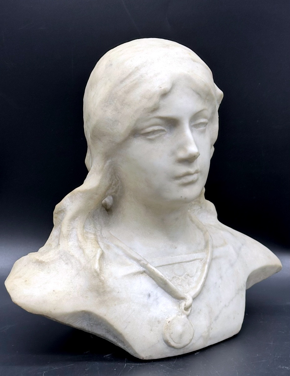 Buste en marbre « Jeune fille » (Jeanne d'Arc ?) - XIXe siècle