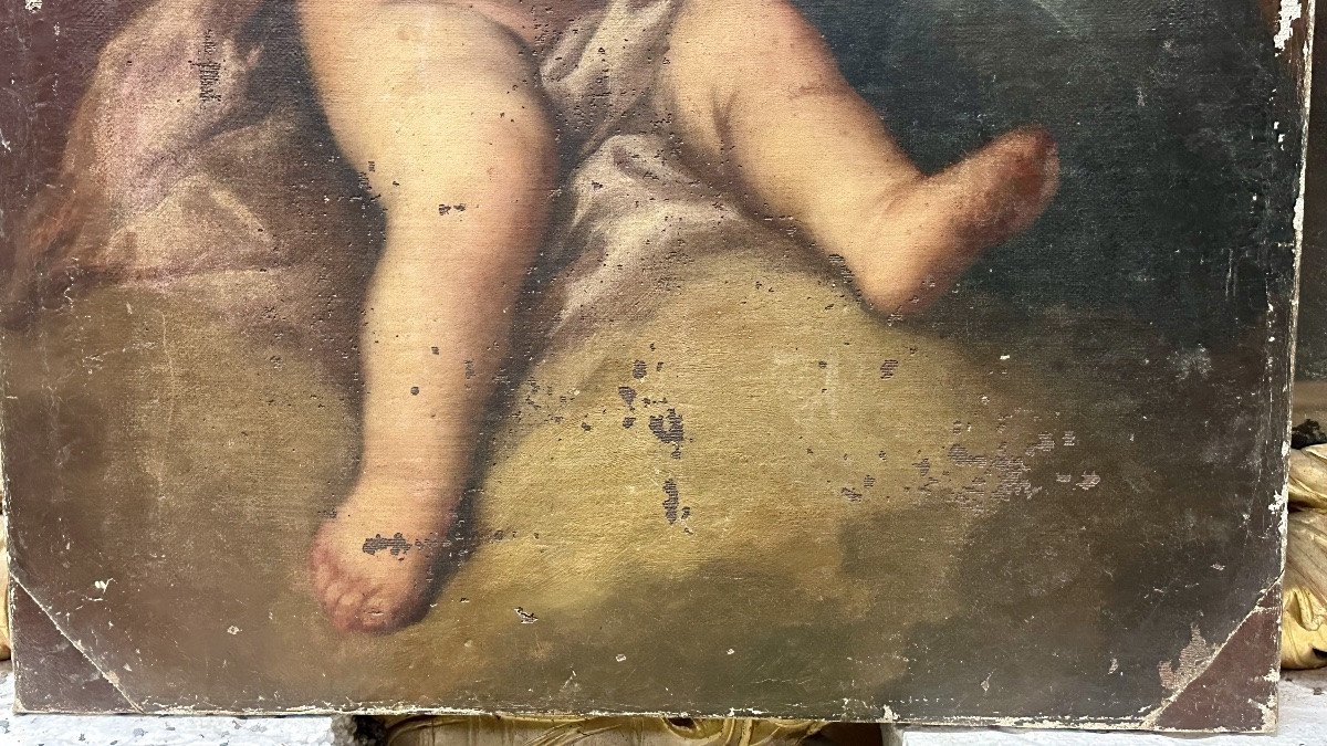 Oil Painting On Canvas, "baby Jesus" - 18th Century-photo-2
