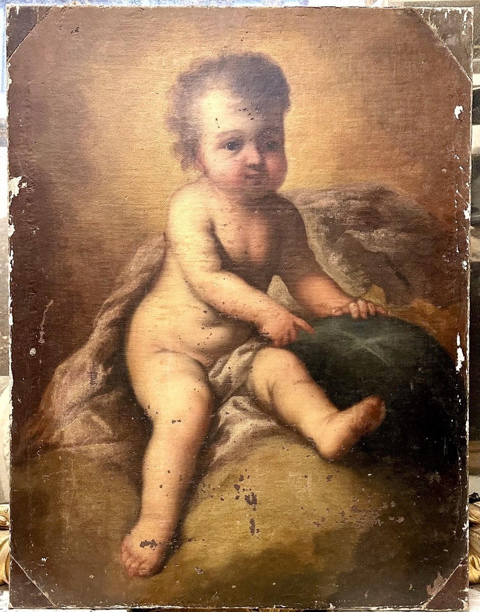 Oil Painting On Canvas, "baby Jesus" - 18th Century