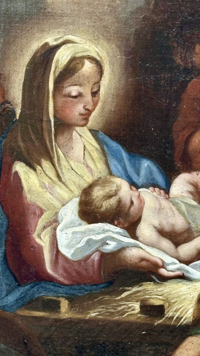 Huile sur toile, « L'Adoration des bergers » - XVIIe siècle-photo-3