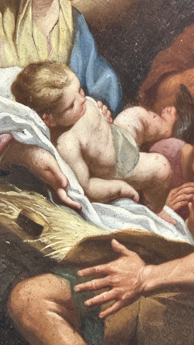 Huile sur toile, « L'Adoration des bergers » - XVIIe siècle-photo-2