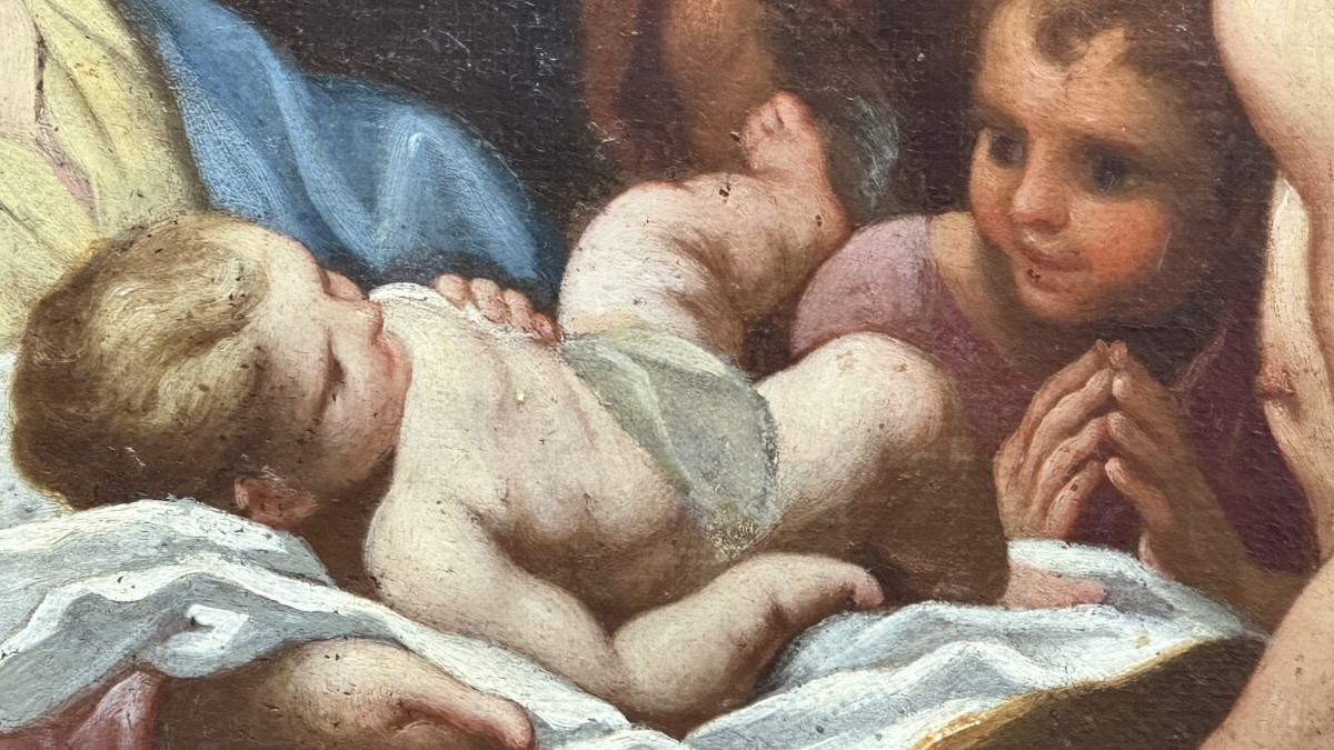 Huile sur toile, « L'Adoration des bergers » - XVIIe siècle-photo-6