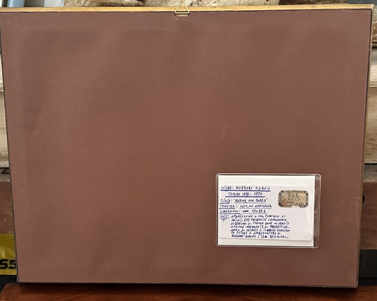 Painting, “seascape With Boat” - Carlo Morgari, 20th Century-photo-3