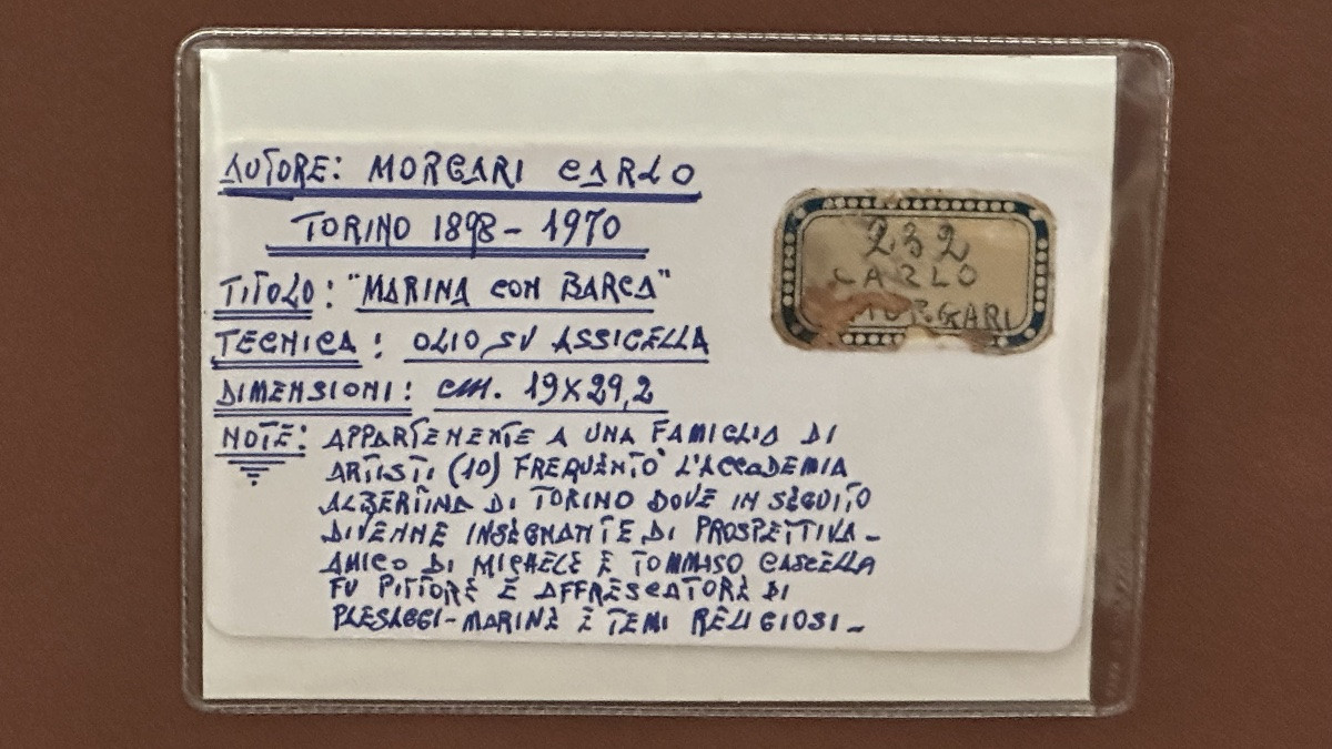 Painting, “seascape With Boat” - Carlo Morgari, 20th Century-photo-4