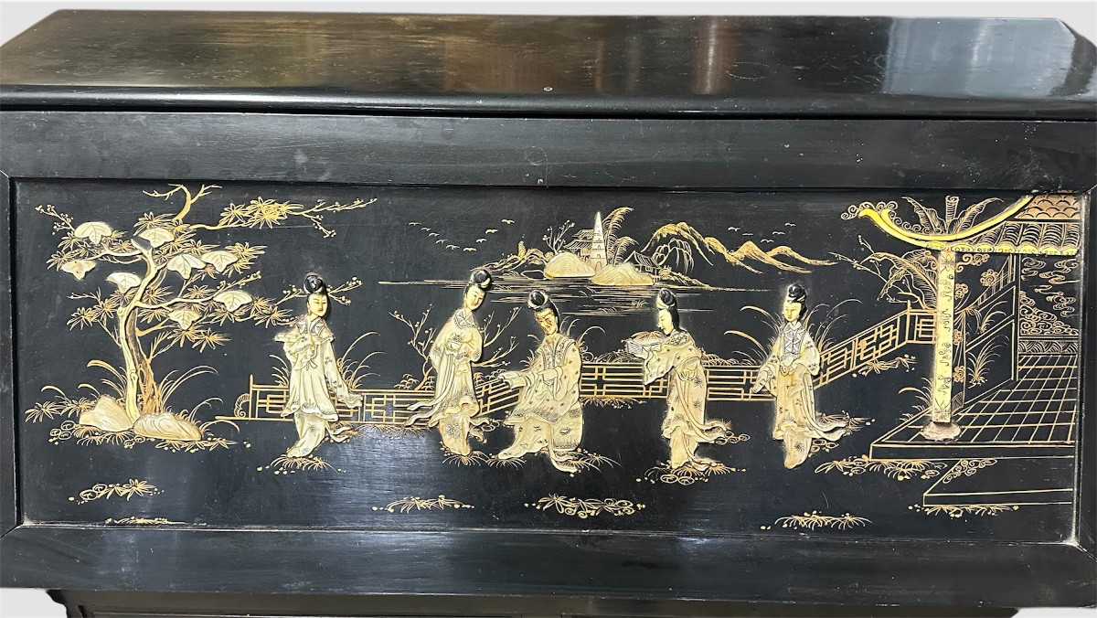 Bureau à abattant en nacre de style chinoiserie - XXe siècle-photo-3