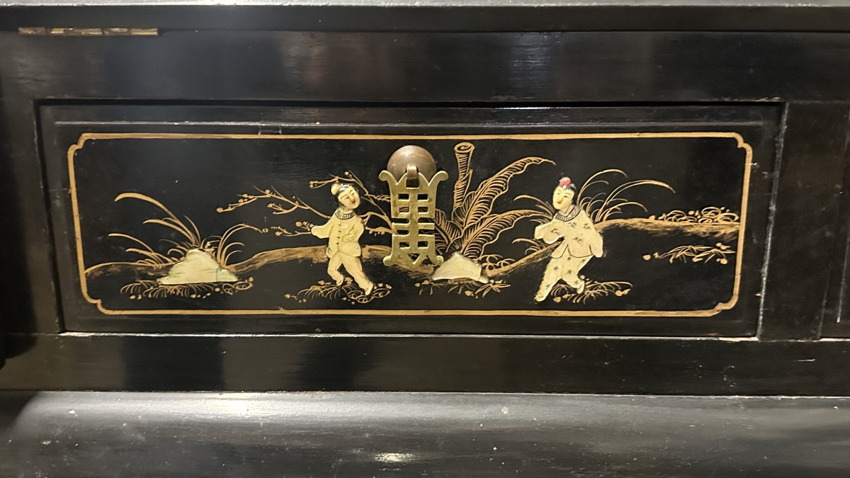Bureau à abattant en nacre de style chinoiserie - XXe siècle-photo-4