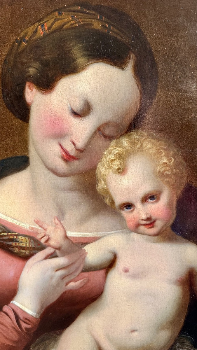 Huile sur toile « Vierge à l'Enfant », signée et datée « 18 ID 49 ».-photo-3