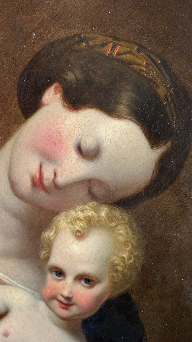 Huile sur toile « Vierge à l'Enfant », signée et datée « 18 ID 49 ».-photo-2