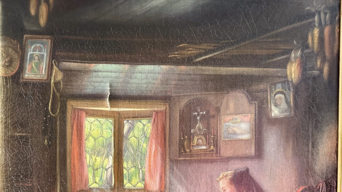 Oil On Canvas - Interior With A Young Woman - Signed Max Stieler 1870-photo-4