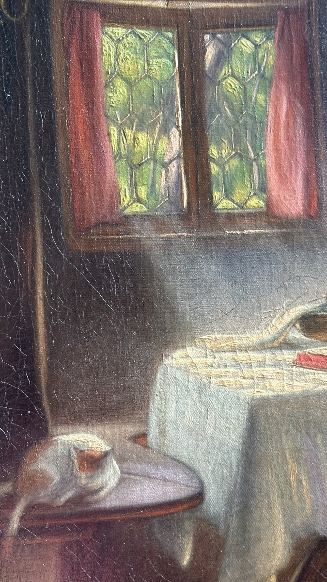 Oil On Canvas - Interior With A Young Woman - Signed Max Stieler 1870-photo-2
