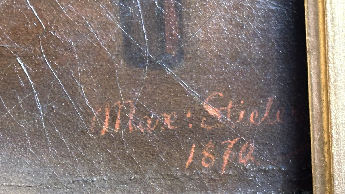 Oil On Canvas - Interior With A Young Woman - Signed Max Stieler 1870-photo-3