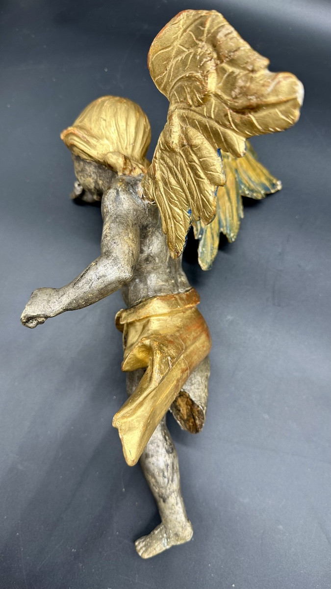 Pair Of Winged Angels In Silver- And Gold-plated Wood – Early 18th Century -photo-7