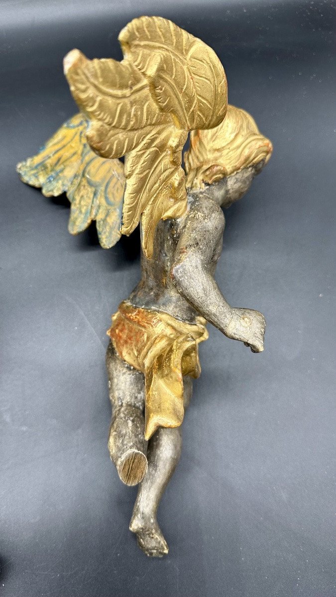 Pair Of Winged Angels In Silver- And Gold-plated Wood – Early 18th Century -photo-8