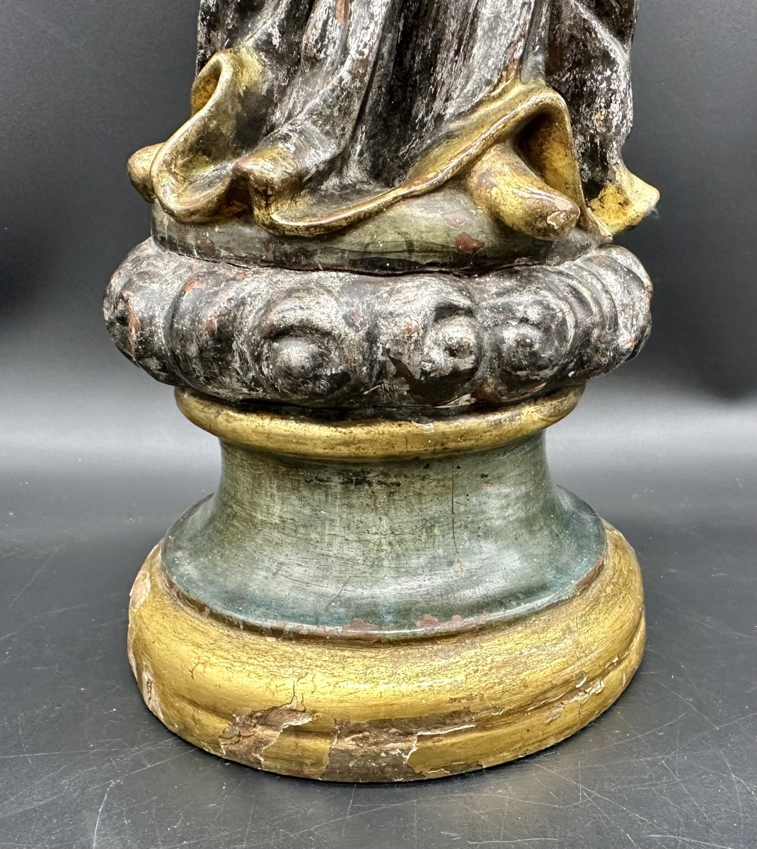 Carved, Polychrome, And Gilded Wooden Madonna And Child, Genoa, 17th Century-photo-3