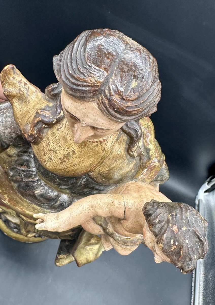 Carved, Polychrome, And Gilded Wooden Madonna And Child, Genoa, 17th Century-photo-4