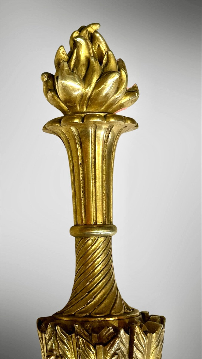 Paire d'appliques à trois lumières en bronze doré – Louis XVI-photo-3