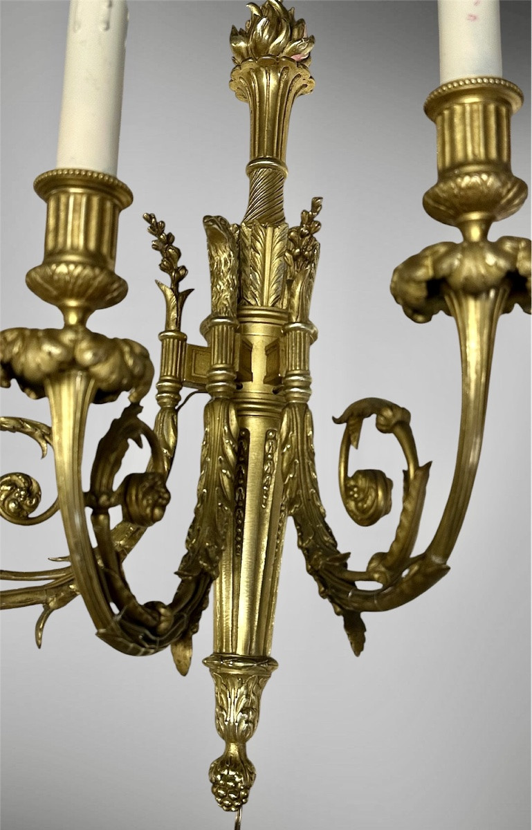 Paire d'appliques à trois lumières en bronze doré – Louis XVI-photo-4