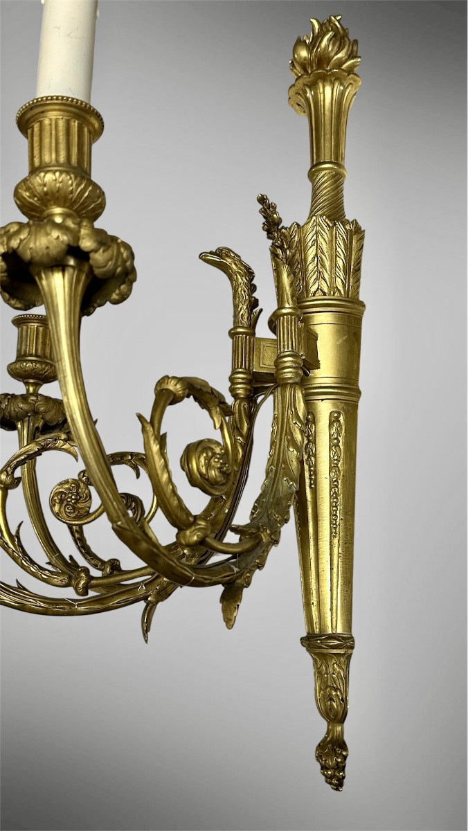 Paire d'appliques à trois lumières en bronze doré – Louis XVI-photo-5