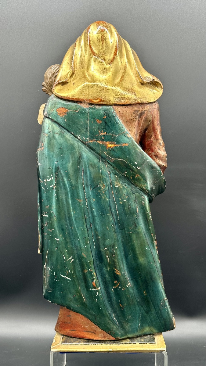 Sculpture en bois polychrome « ​​Vierge à l'Enfant » - fin XVIIIe, début XIXe siècle-photo-3