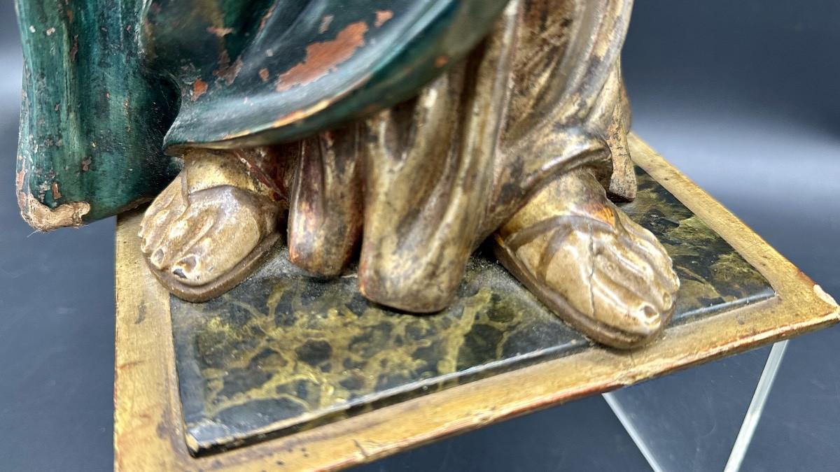 Sculpture en bois polychrome « ​​Vierge à l'Enfant » - fin XVIIIe, début XIXe siècle-photo-1