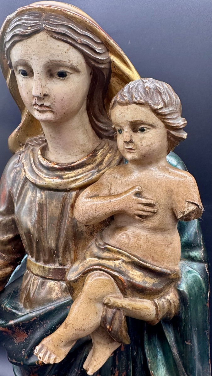 Sculpture en bois polychrome « ​​Vierge à l'Enfant » - fin XVIIIe, début XIXe siècle-photo-4