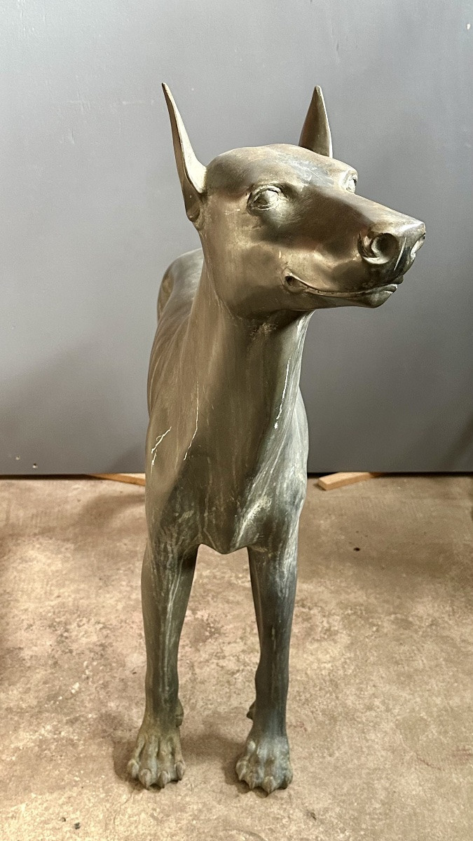 Sculpture en bronze représentant un lévrier stylisé (Xoloitzcuintli) - début du XXe siècle-photo-1
