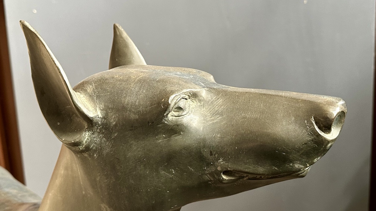 Sculpture en bronze représentant un lévrier stylisé (Xoloitzcuintli) - début du XXe siècle-photo-2