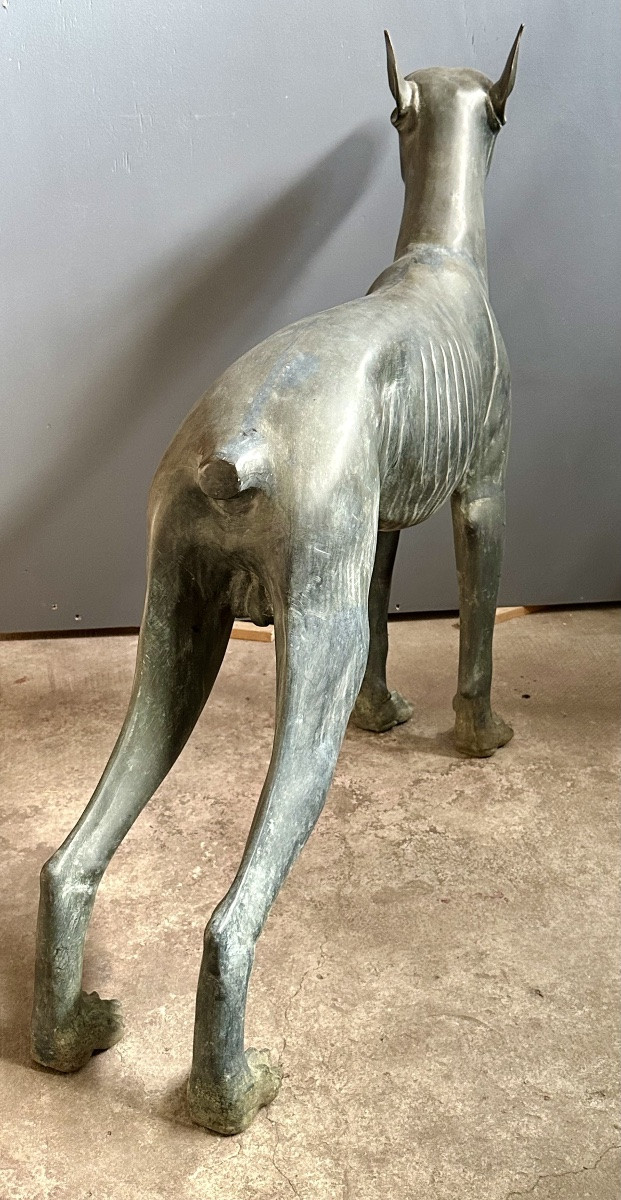 Sculpture en bronze représentant un lévrier stylisé (Xoloitzcuintli) - début du XXe siècle-photo-3