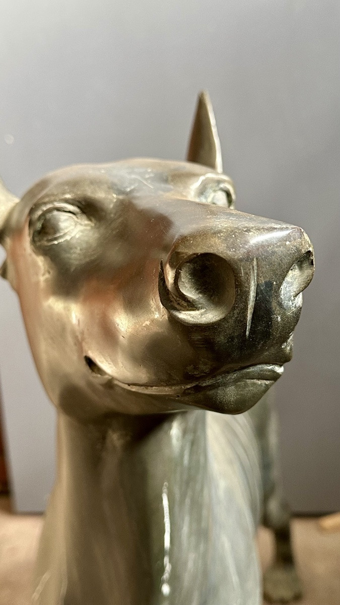 Sculpture en bronze représentant un lévrier stylisé (Xoloitzcuintli) - début du XXe siècle-photo-4