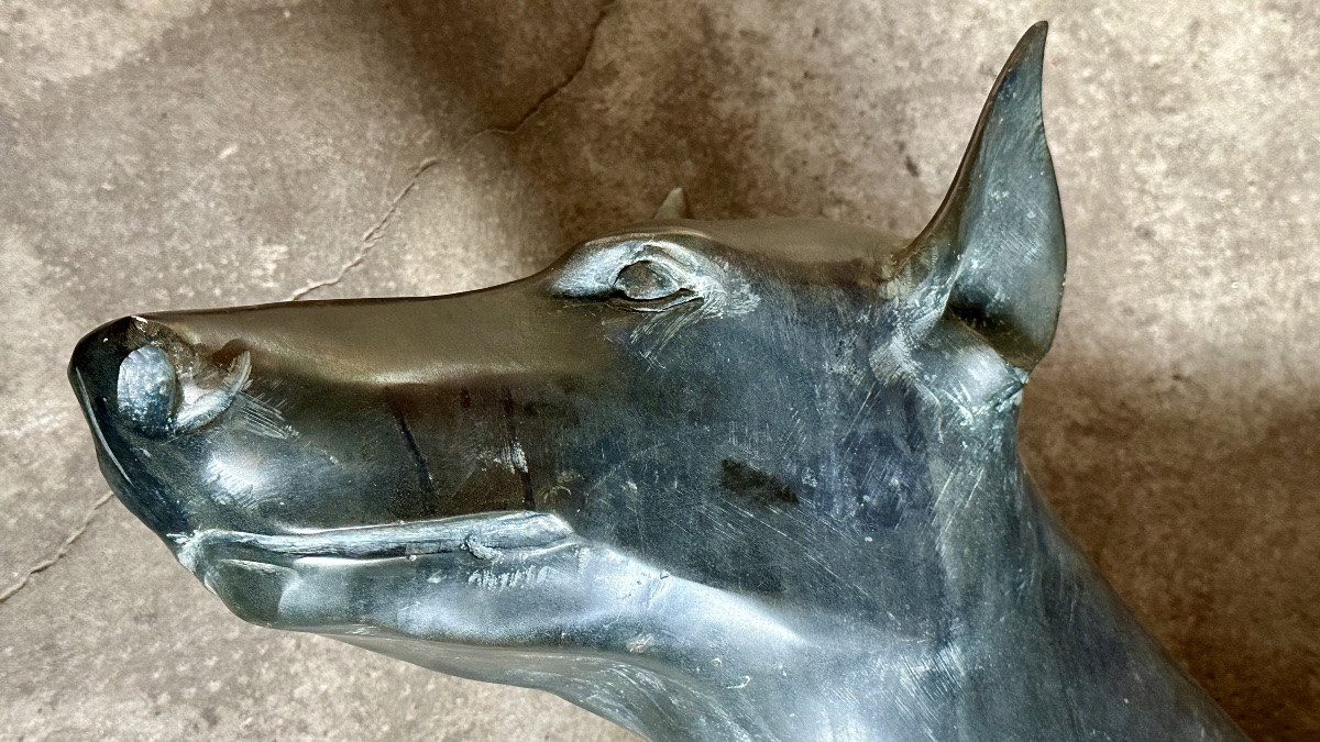 Sculpture en bronze représentant un lévrier stylisé (Xoloitzcuintli) - début du XXe siècle-photo-8