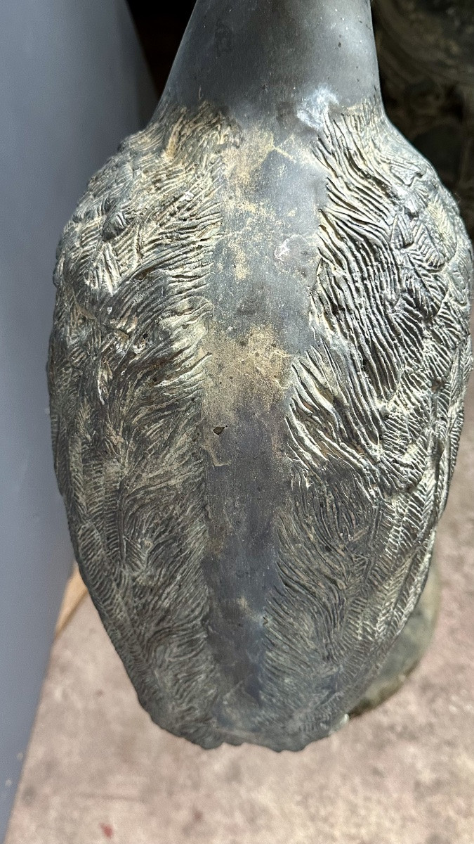 Decorative Bronze Sculpture Depicting A Heron – Early 20th Century-photo-2