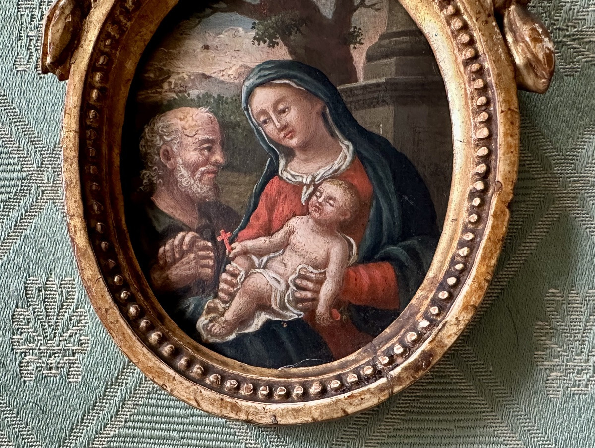Huile sur panneau, « La Sainte Famille » - XVIIIe siècle-photo-3