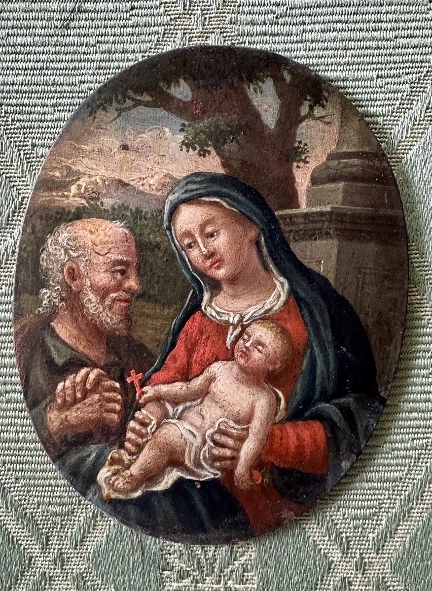 Huile sur panneau, « La Sainte Famille » - XVIIIe siècle-photo-4