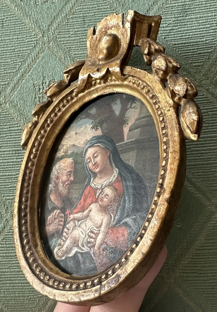 Huile sur panneau, « La Sainte Famille » - XVIIIe siècle-photo-4