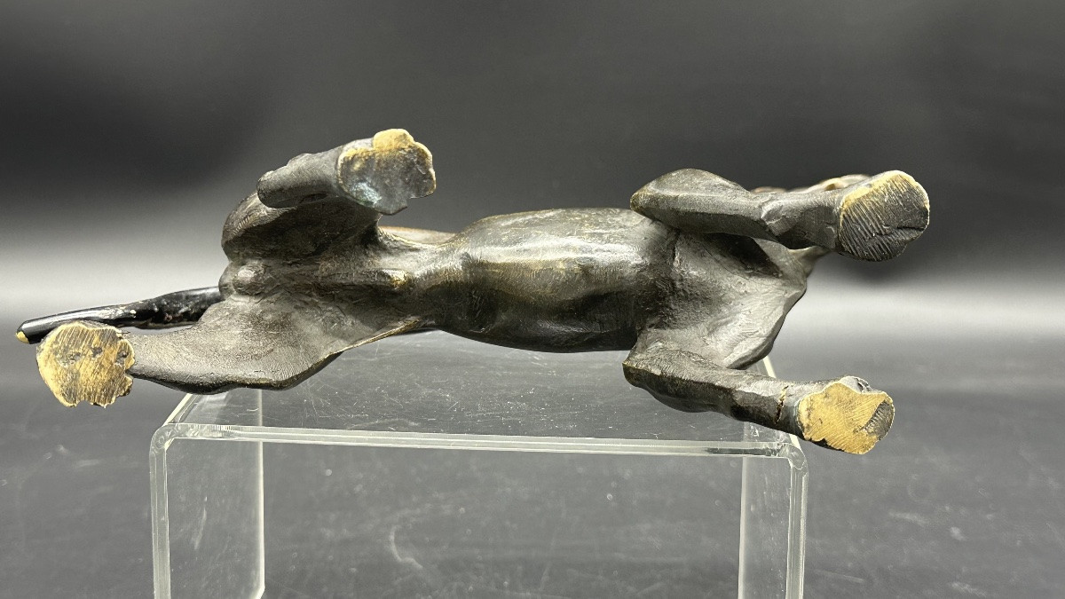 “waiting Dog” Sculpture In Patinated Bronze – 19th Century-photo-2