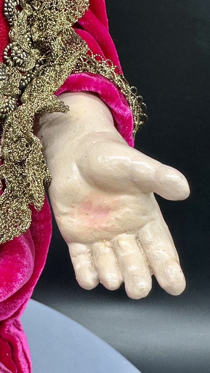 Polychrome Terracotta Baby Jesus With Glass Eyes On A Gilded Base – 19th Century-photo-2