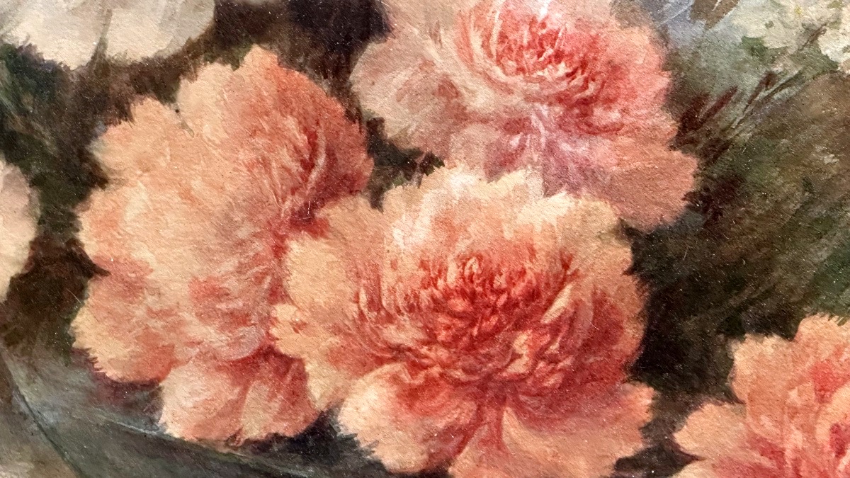 Aquarelle « Nature morte à la composition florale », signée Madeleine Renaud – XXe siècle.-photo-6