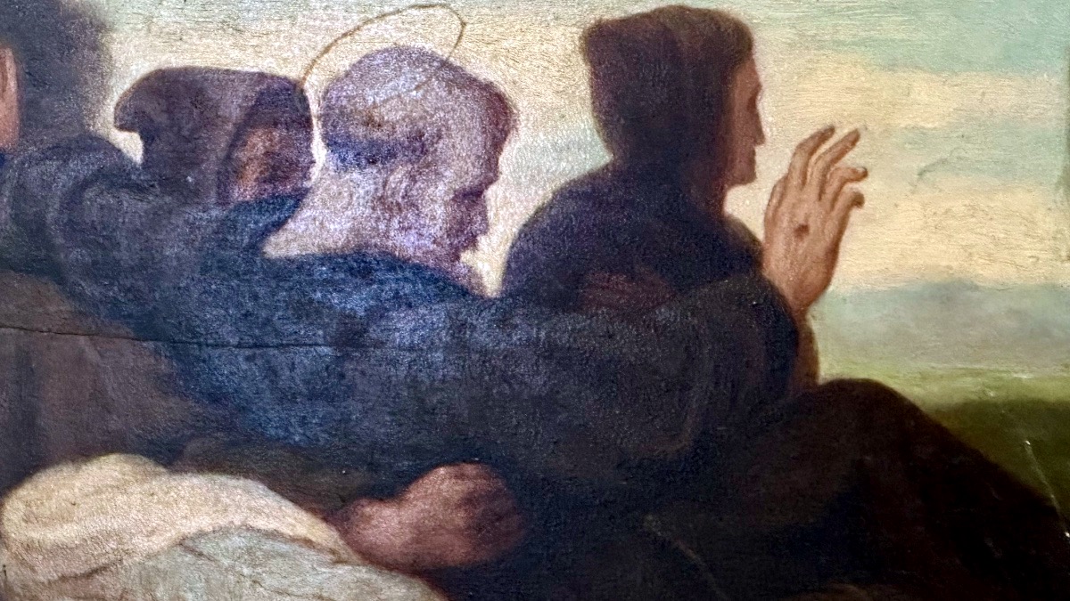 Peinture, l'huile sur panneau – « Saint  François bénissant  Assise » signée B. d’A Cochin-photo-3