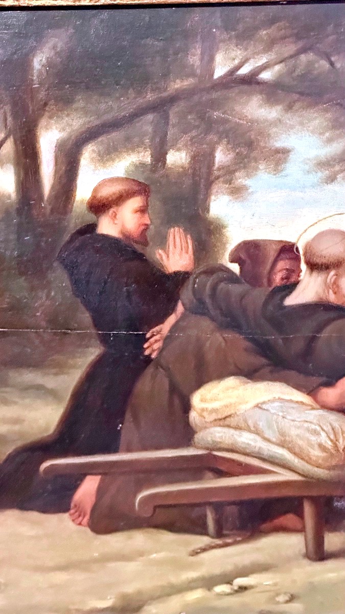 Peinture, l'huile sur panneau – « Saint  François bénissant  Assise » signée B. d’A Cochin-photo-1