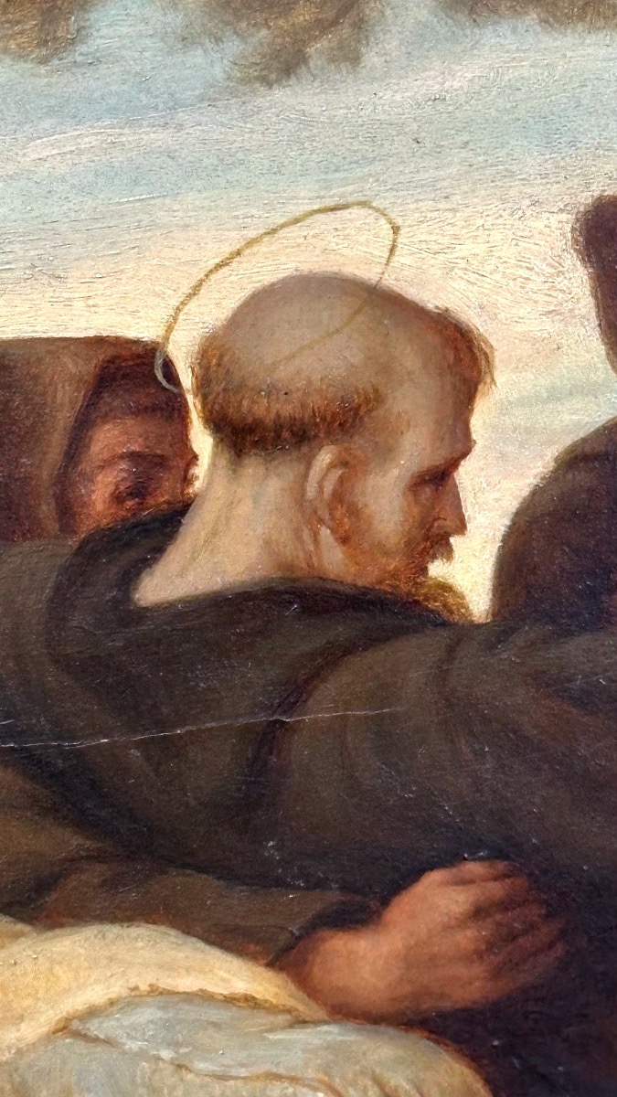 Peinture, l'huile sur panneau – « Saint  François bénissant  Assise » signée B. d’A Cochin-photo-2