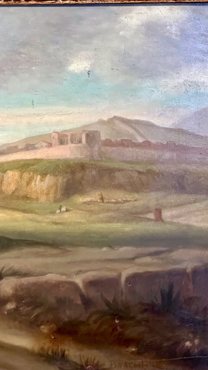 Peinture, l'huile sur panneau – « Saint  François bénissant  Assise » signée B. d’A Cochin-photo-3