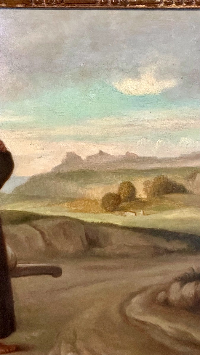 Peinture, l'huile sur panneau – « Saint  François bénissant  Assise » signée B. d’A Cochin-photo-4