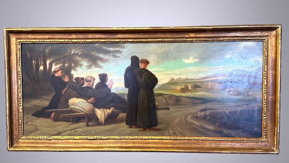 Peinture, l'huile sur panneau – « Saint  François bénissant  Assise » signée B. d’A Cochin