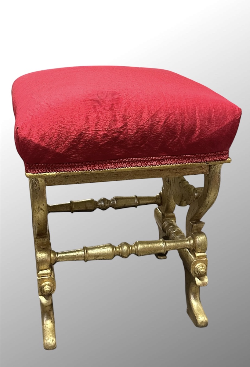 Tabouret de salon en bois sculpté et doré – XIXe siècle-photo-2