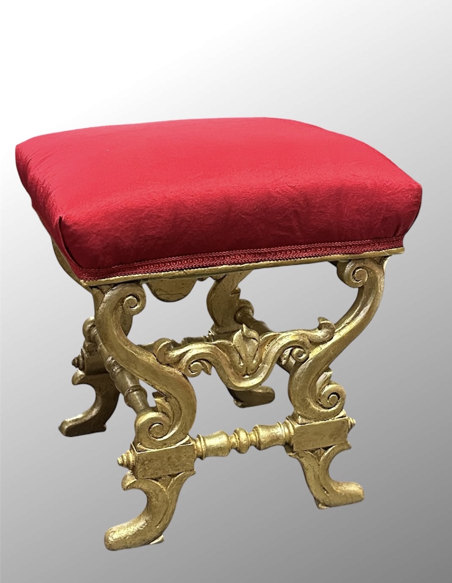 Tabouret de salon en bois sculpté et doré – XIXe siècle-photo-3