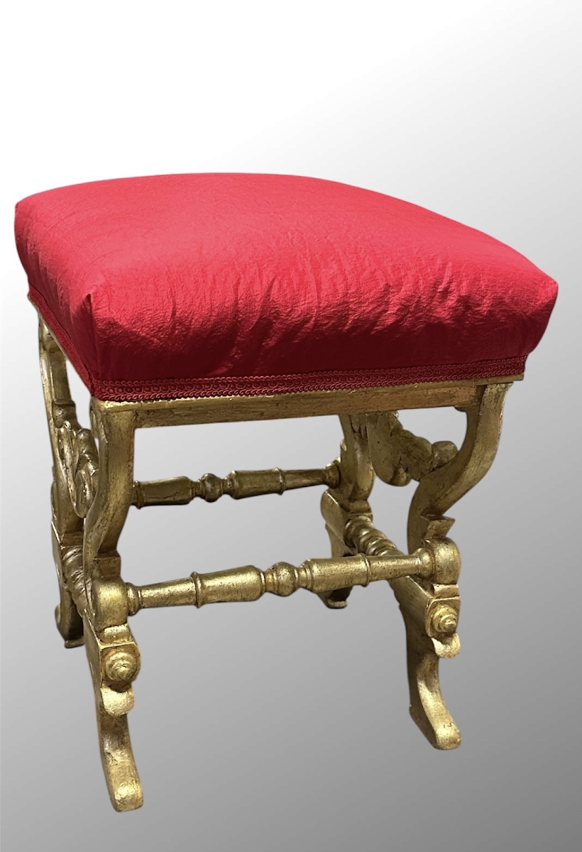 Tabouret de salon en bois sculpté et doré – XIXe siècle-photo-4