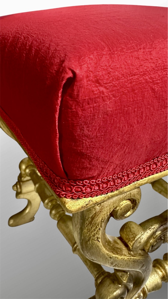 Tabouret de salon en bois sculpté et doré – XIXe siècle-photo-5