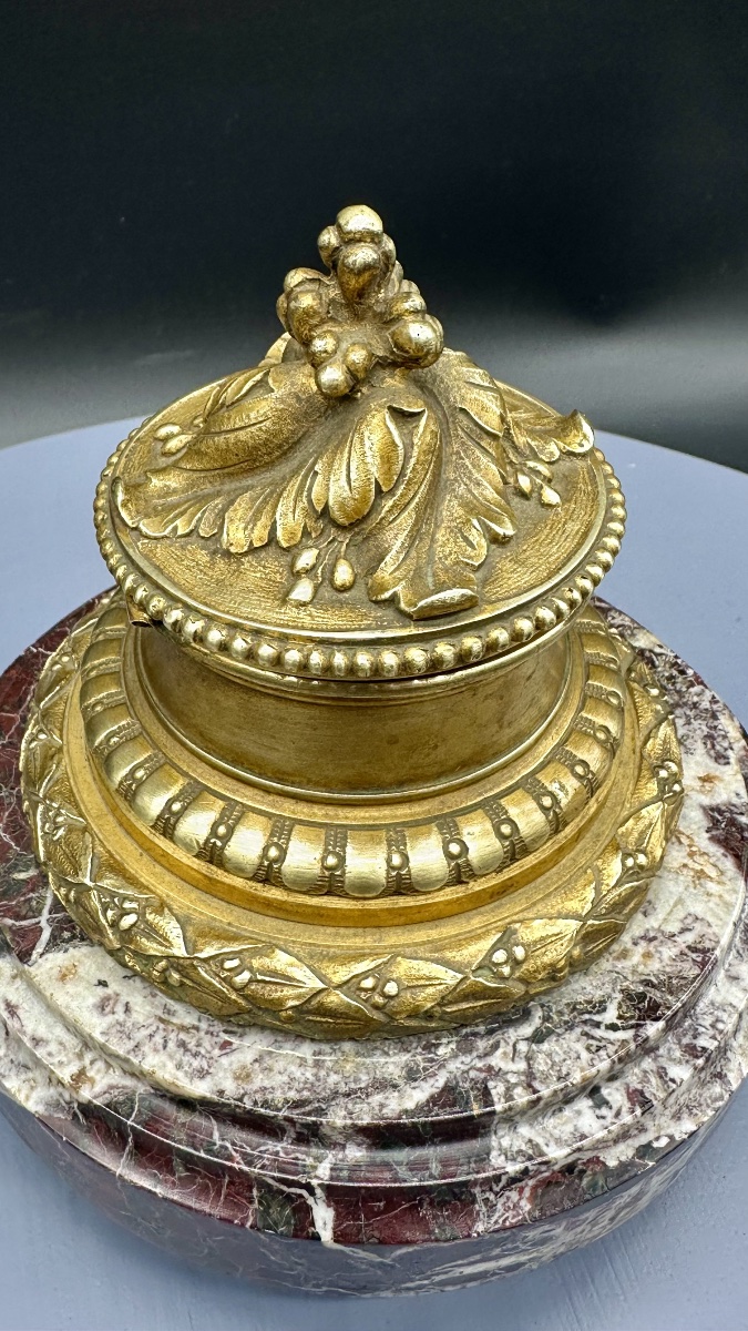 Encrier en bronze doré et marbre brèche – XIXe siècle-photo-2